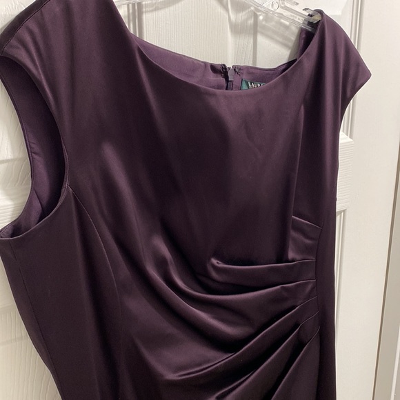 Lauren by Ralph Lauren sateen cocktail dress deep purple eggplant sz 16 body con - Picture 3 of 6
